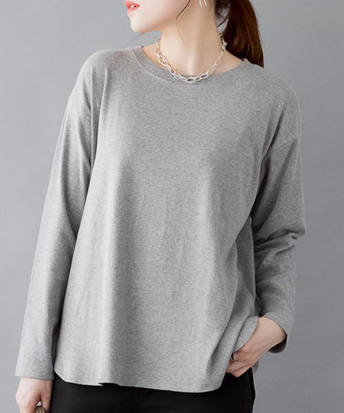 ラウンドヘム サイドスリット ロングTシャツ チュニックロングTシャツ ロンT ラウンドスリット