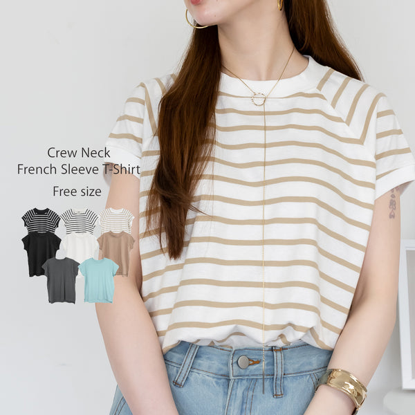 モックネックフレンチスリーブTシャツ