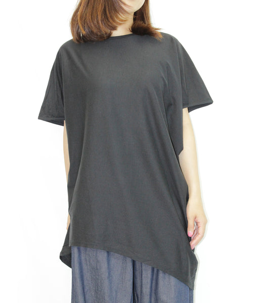 ランダムシルエットノースリーブカットソー 半端袖 カットソー 半袖 ユーネック丸首 Tシャツ 春コーデ レディース カジュアル 綿 ビッグサイズ 体型カバー ビッグシルエット 大きいサイズ かわいい きれい M/L/LL/XL/XXL/3L/4Lサイズ 春 夏 秋