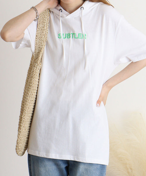フロント刺繍半袖カットパーカー
