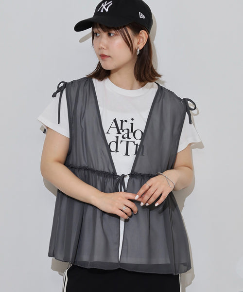 シフォンベスト＋天竺AラインシルエットTシャツアンサンブル