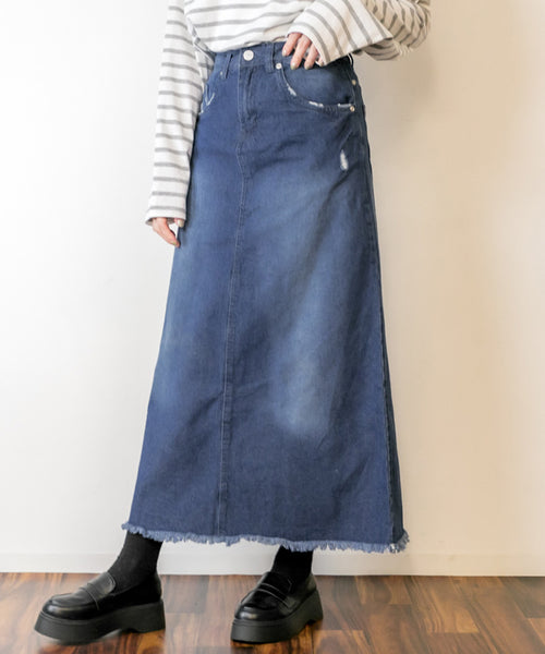 ダメージデニムAラインスカート