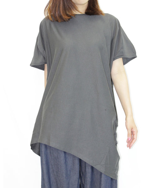 ランダムシルエットノースリーブカットソー 半端袖 カットソー 半袖 ユーネック丸首 Tシャツ 春コーデ レディース カジュアル 綿 ビッグサイズ 体型カバー ビッグシルエット 大きいサイズ かわいい きれい M/L/LL/XL/XXL/3L/4Lサイズ 春 夏 秋