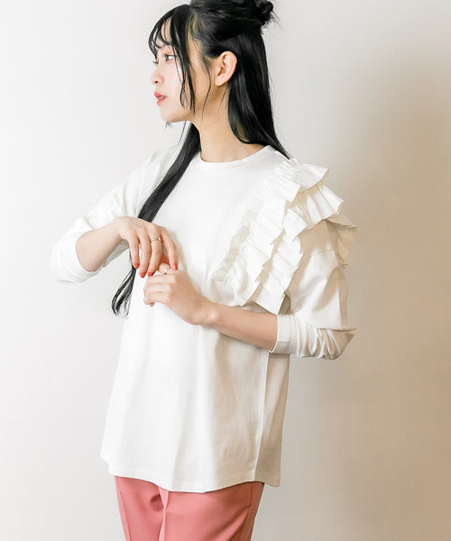 片袖フリル長袖カットソー