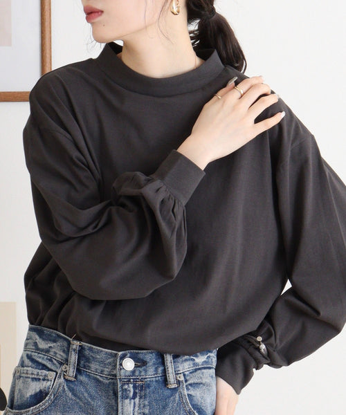 バルーンスリーブモックネックトップス