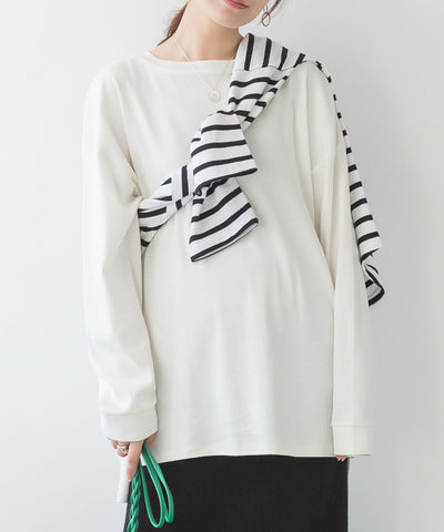 クルーネックドルマンスリーブボーダーTシャツ