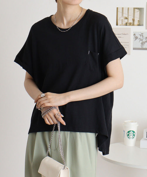 オーバーサイズポケット付きUネックTee