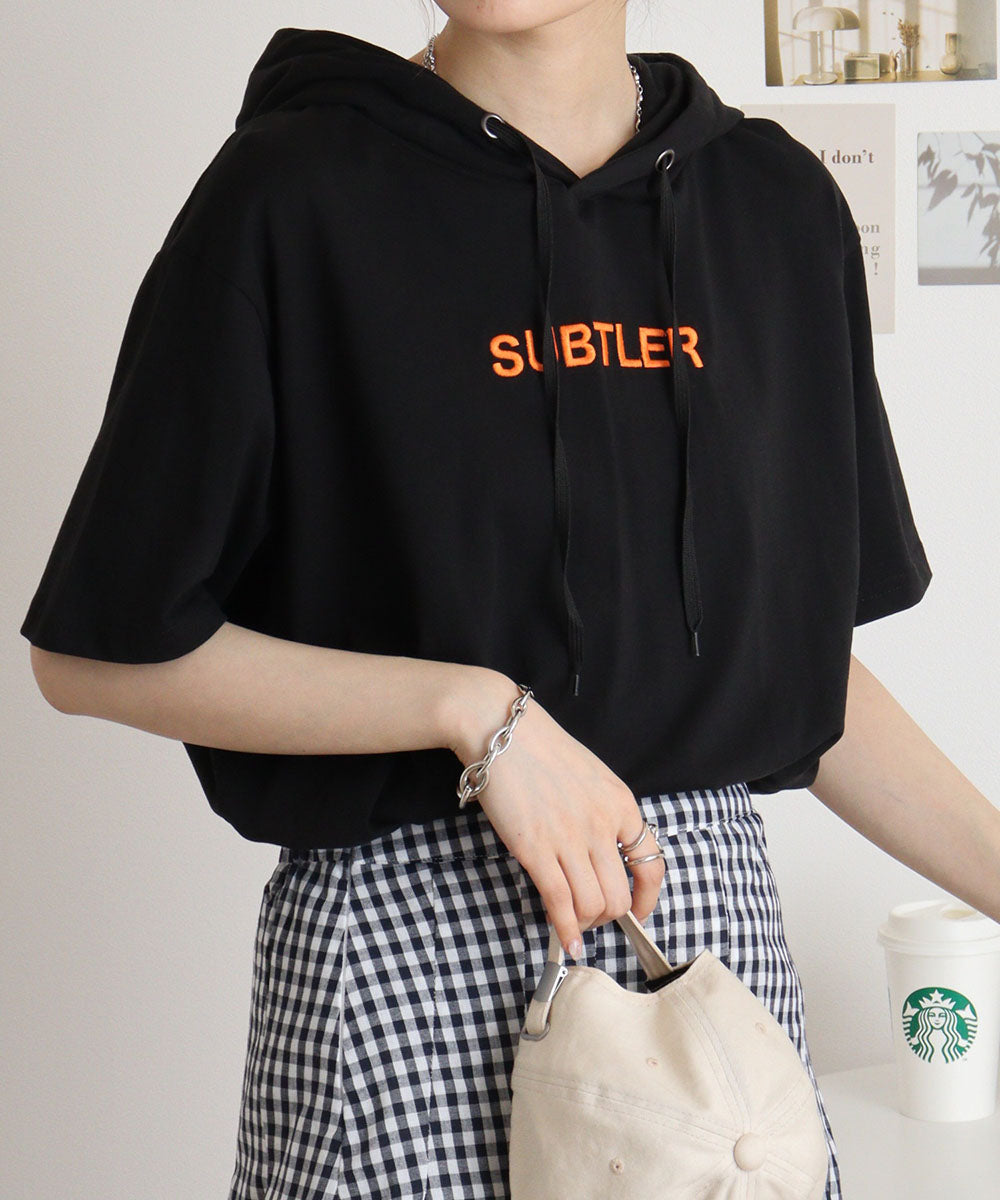 フロント刺繍半袖カットパーカー