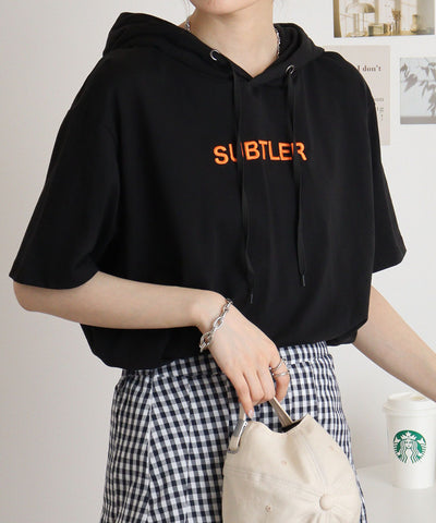 フロント刺繍半袖カットパーカー