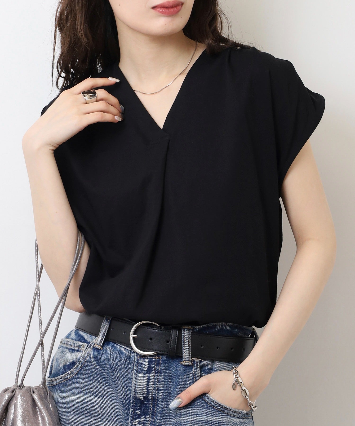 ブラウス風タックスキッパー フレンチ袖Tシャツ