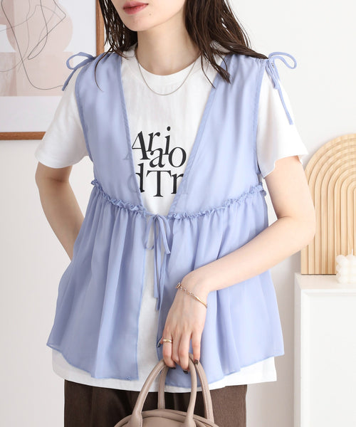 シフォンベスト＋天竺AラインシルエットTシャツアンサンブル