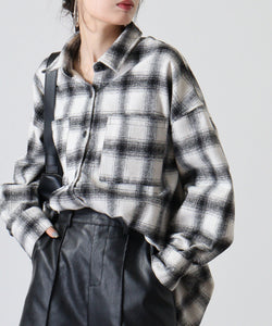 起毛チェックロングシャツ