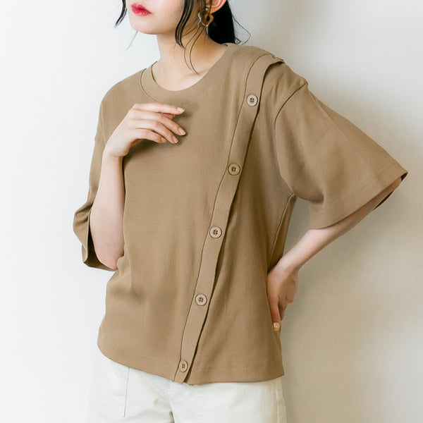 ボタンオープンショルダーTシャツ