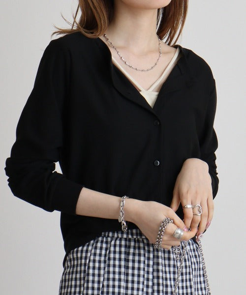 梨地カットクルーネックカーデ