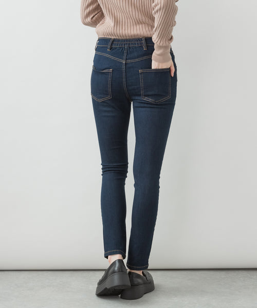 フロントジッパーデニムスキニーパンツ スリム 伸び 伸縮 スキニー 美脚 オフィス フィット デニムパンツ 可愛い 小さいサイズ  大きいサイズ ビッグサイズ ビッグシルエット ブルー インディゴ ネイビー 青 M L XL XXL LL 3L 4L レディース 春 夏 秋 冬