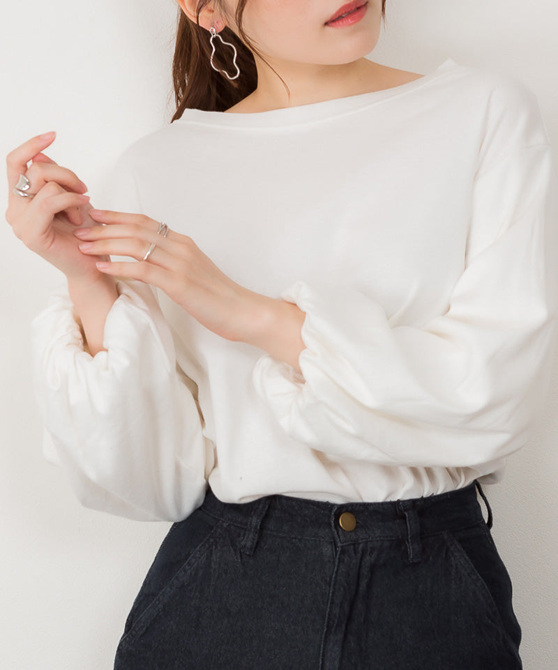 ロングパフスリーブカットソー フレアー袖  ロンt  クルーネック 丸首 Tシャツ 春コーデ レディース カジュアル  ビッグサイズ 体型カバー ビッグシルエット 大きいサイズ M/L/LL/XL/XXL/3L/4Lサイズ 春 夏 秋
