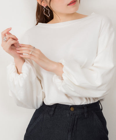 ロングパフスリーブカットソー フレアー袖  ロンt  クルーネック 丸首 Tシャツ 春コーデ レディース カジュアル  ビッグサイズ 体型カバー ビッグシルエット 大きいサイズ M/L/LL/XL/XXL/3L/4Lサイズ 春 夏 秋