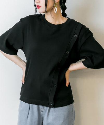 ボタンオープンショルダーTシャツ