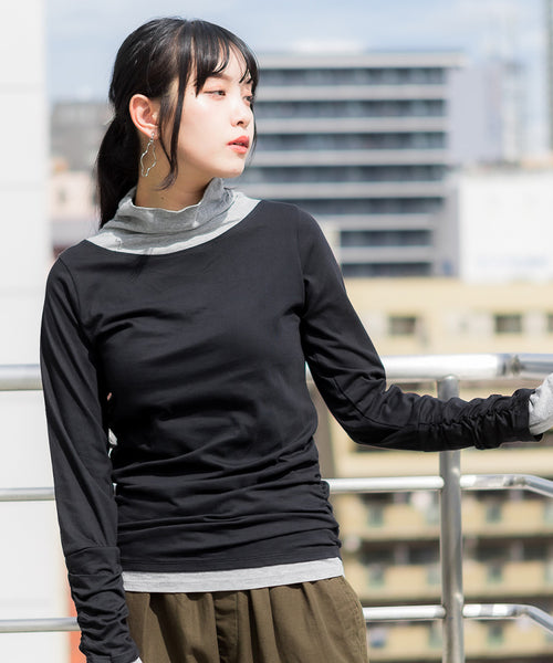 くしゅタートルネック指穴ロングTシャツ ロンt  丸首 Tシャツ 秋 春コーデ レディース カジュアル ビッグサイズ 体型カバー ビッグシルエット 大きいサイズ かわいい きれい M/L/LL/XL/XXL/3L/4Lサイズ 春 秋 冬