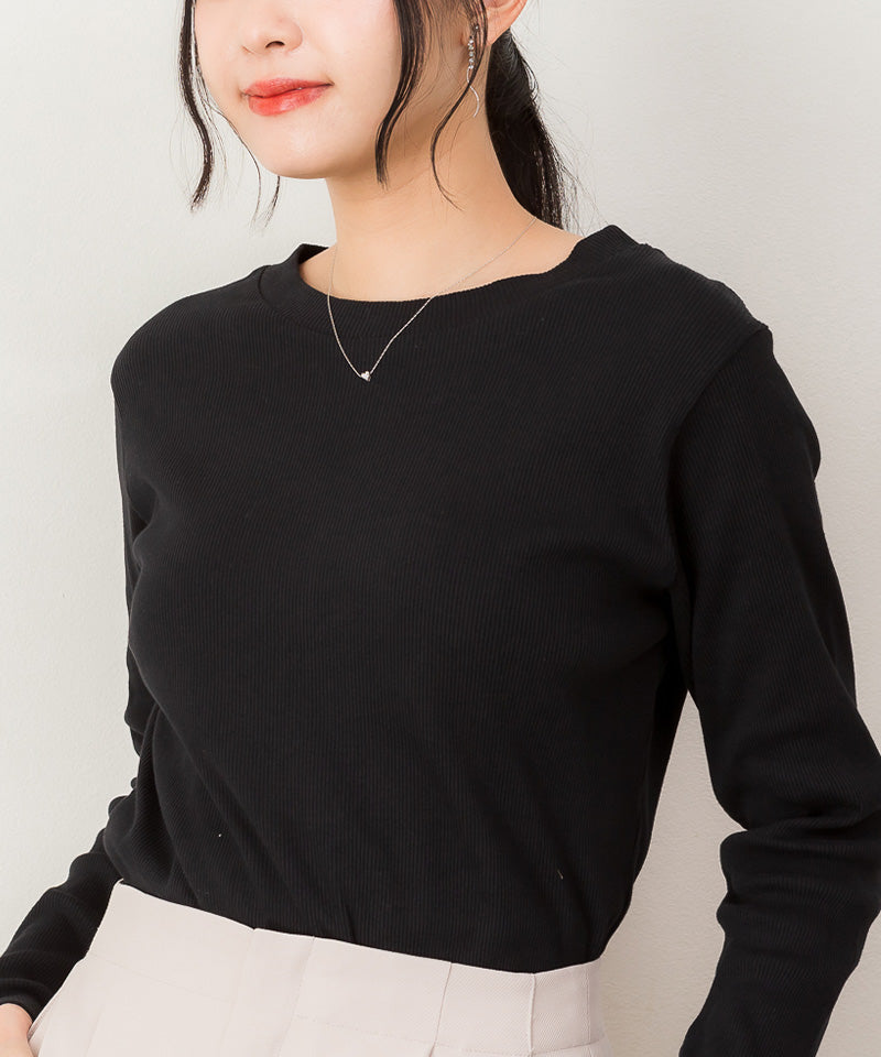 リブクルーネック長袖Tシャツ