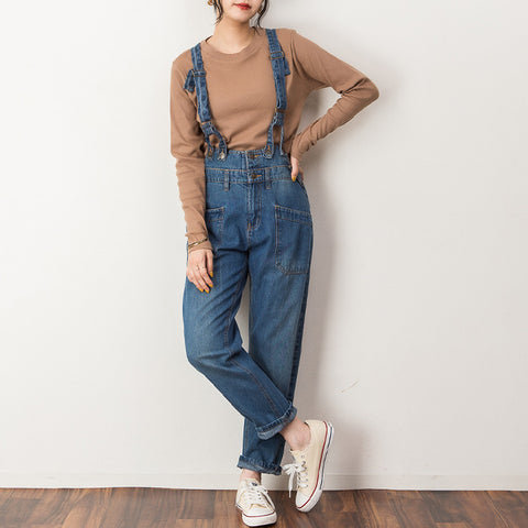 10OZオーバーオールデニムパンツ 綿100％ サロペット オールインワン コットン ゆったり リラックス 美脚 オフィス フィット デニムパンツ 可愛い 大きいサイズ ビッグサイズ ビッグシルエット ブルー インディゴ ネイビー 青 M L XL XXL LL 3L 4L レディース 春 夏 秋 冬