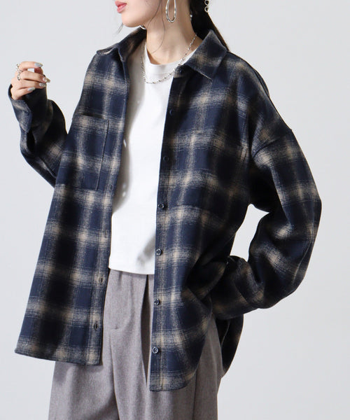 起毛チェックロングシャツ