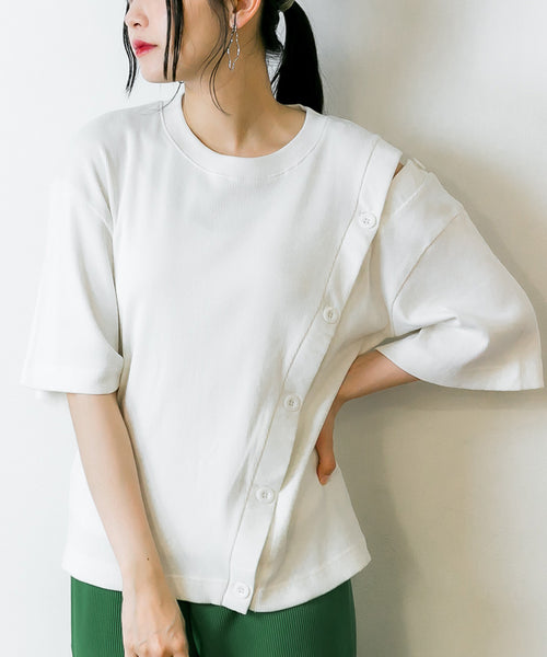ボタンオープンショルダーTシャツ