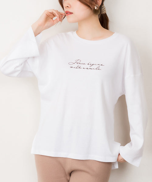 プリントTシャツ 長袖 カットソー レディース カジュアル ワイドアーム