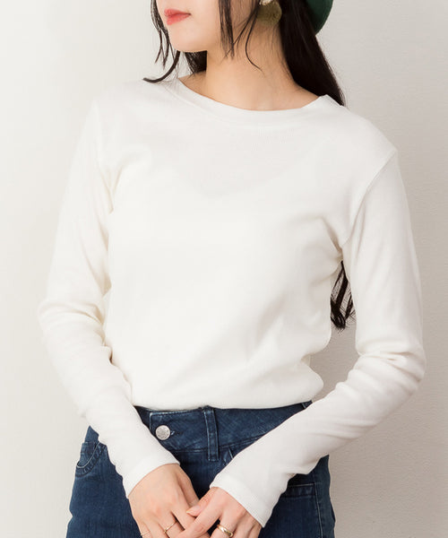 リブクルーネック長袖Tシャツ