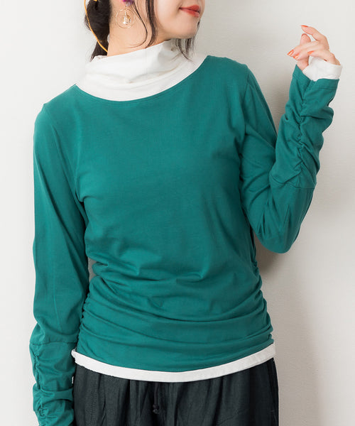 くしゅタートルネック指穴ロングTシャツ ロンt  丸首 Tシャツ 秋 春コーデ レディース カジュアル ビッグサイズ 体型カバー ビッグシルエット 大きいサイズ かわいい きれい M/L/LL/XL/XXL/3L/4Lサイズ 春 秋 冬