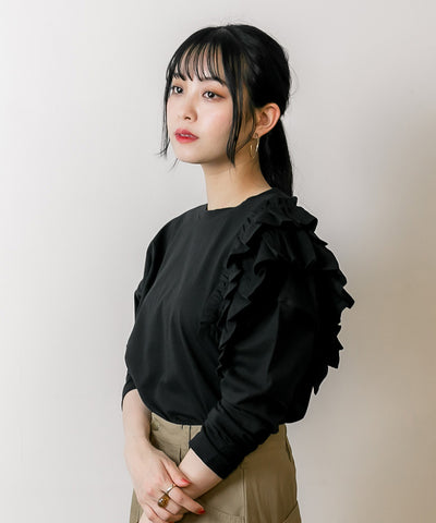 片袖フリル長袖カットソー