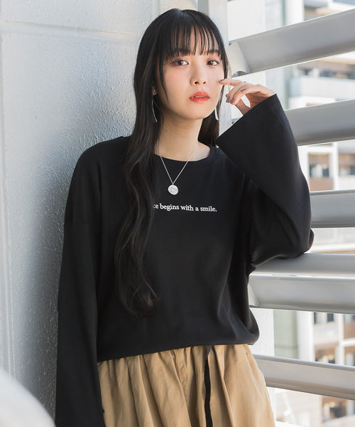 プリントTシャツ 長袖 カットソー レディース カジュアル ワイドアーム