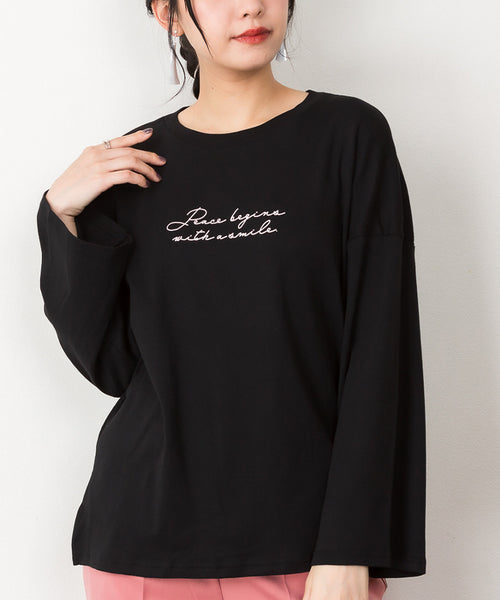 プリントTシャツ 長袖 カットソー レディース カジュアル ワイドアーム