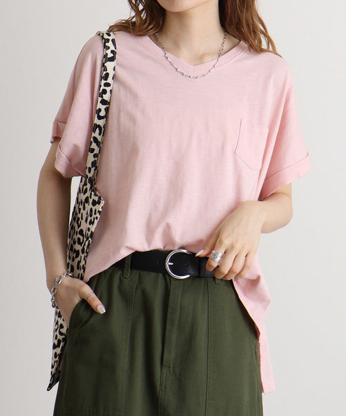 オーバーサイズポケット付きVネックTee