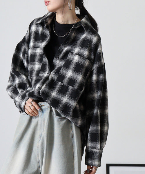 起毛チェックロングシャツ