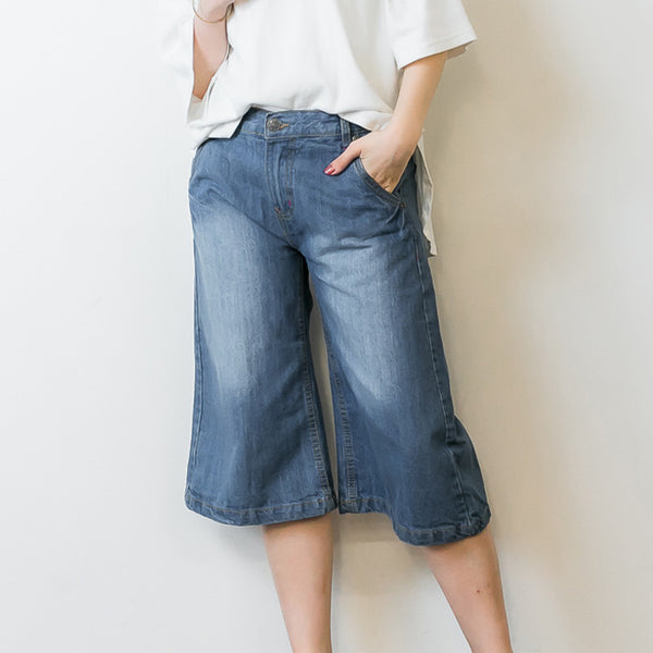 デニムガウチョパンツ スラブ素材 綿100％