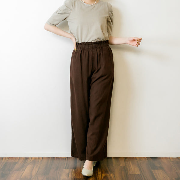 リネンワイドパンツ  麻レーヨン 薄手 ハイウエスト 大きいサイズ プチプラ 大人 ワイドパンツ 韓国ファッション 人気 ゆったり リラックス  ビッグサイズ ビッグシルエット ブラウン ベージュ ネイビー M L XL XXL LL 3L 4L レディース 春 夏