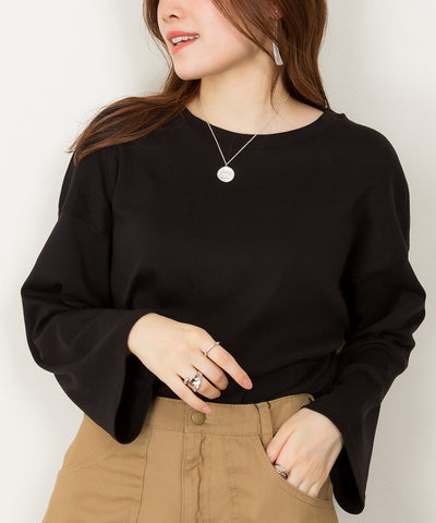 ボリューム袖コットンフライス長袖Tシャツ カットソー 長袖 クルーネック 丸首 Tシャツ 春コーデ レディース カジュアル カットソー ロンTロングスリーブ ビッグサイズ 体型カバー ビッグシルエット 大きいサイズ M/L/LL/XL/XXL/3L/4Lサイズ 春 夏 秋 韓国