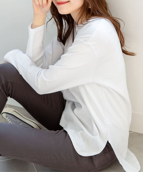 ラウンドヘム サイドスリット ロングTシャツ チュニックロングTシャツ ロンT ラウンドスリット