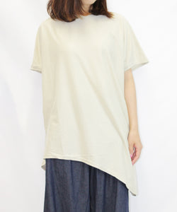 ランダムシルエットノースリーブカットソー 半端袖 カットソー 半袖 ユーネック丸首 Tシャツ 春コーデ レディース カジュアル 綿 ビッグサイズ 体型カバー ビッグシルエット 大きいサイズ かわいい きれい M/L/LL/XL/XXL/3L/4Lサイズ 春 夏 秋