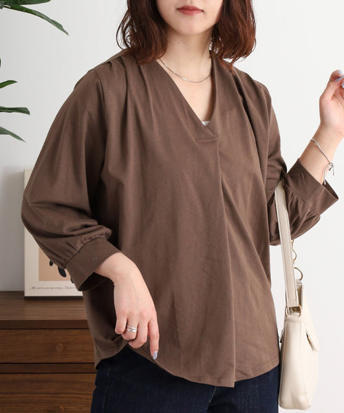 ブラウス風タックスキッパー 七分丈Tシャツ