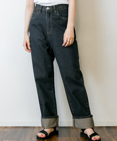 ハイウェストロールアップデニムパンツ ハイウエストでお洒落に体型カバー レディースファッション通販 デニム M L LL 3L 4L ロールアップデニム ゆったりパンツ ジーパン 大きいサイズ 大きめ