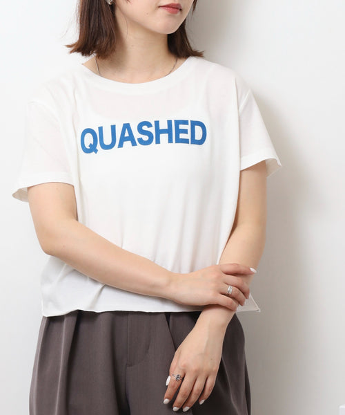 ショート丈裾フリンジオーバサイズシルエットロゴプリントTシャツ