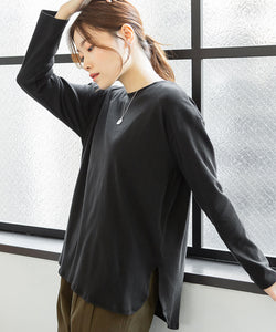 ラウンドヘム サイドスリット ロングTシャツ チュニックロングTシャツ ロンT ラウンドスリット