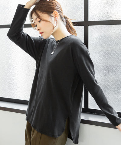 ラウンドヘム サイドスリット ロングTシャツ チュニックロングTシャツ ロンT ラウンドスリット