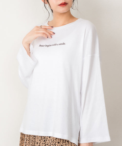プリントTシャツ 長袖 カットソー レディース カジュアル ワイドアーム