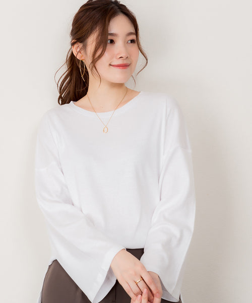 ボリューム袖コットンフライス長袖Tシャツ カットソー 長袖 クルーネック 丸首 Tシャツ 春コーデ レディース カジュアル カットソー ロンTロングスリーブ ビッグサイズ 体型カバー ビッグシルエット 大きいサイズ M/L/LL/XL/XXL/3L/4Lサイズ 春 夏 秋 韓国
