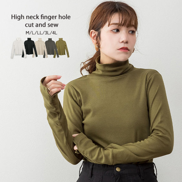 ハイネック指穴カットソー