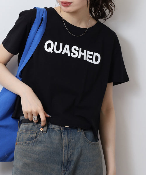 ショート丈裾フリンジオーバサイズシルエットロゴプリントTシャツ