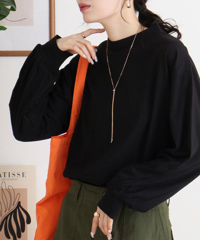 バルーンスリーブモックネックトップス